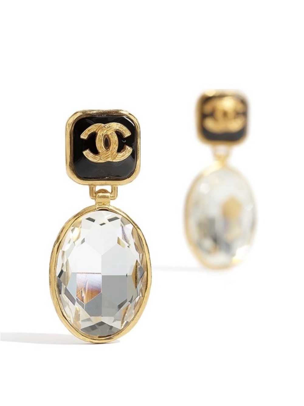 Rare! ChaneI Metal Strass Resin Gold Crystal Post Back Earrings GORGEOUS!!